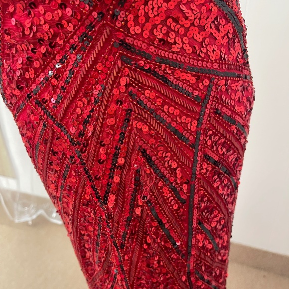 Scala Red Sequin Strapless Sweetheart Mermaid Gown Prom Evening Dress Size 10 - Picture 10 of 15